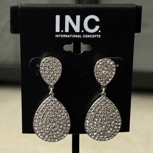 INC International Concepts Silver Tone Pave Double Drop Earrings
